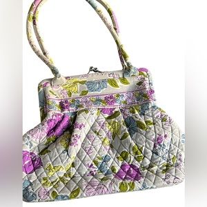 Vera Bradley purple floral Kiss me Lock pleated shoulder bag purse